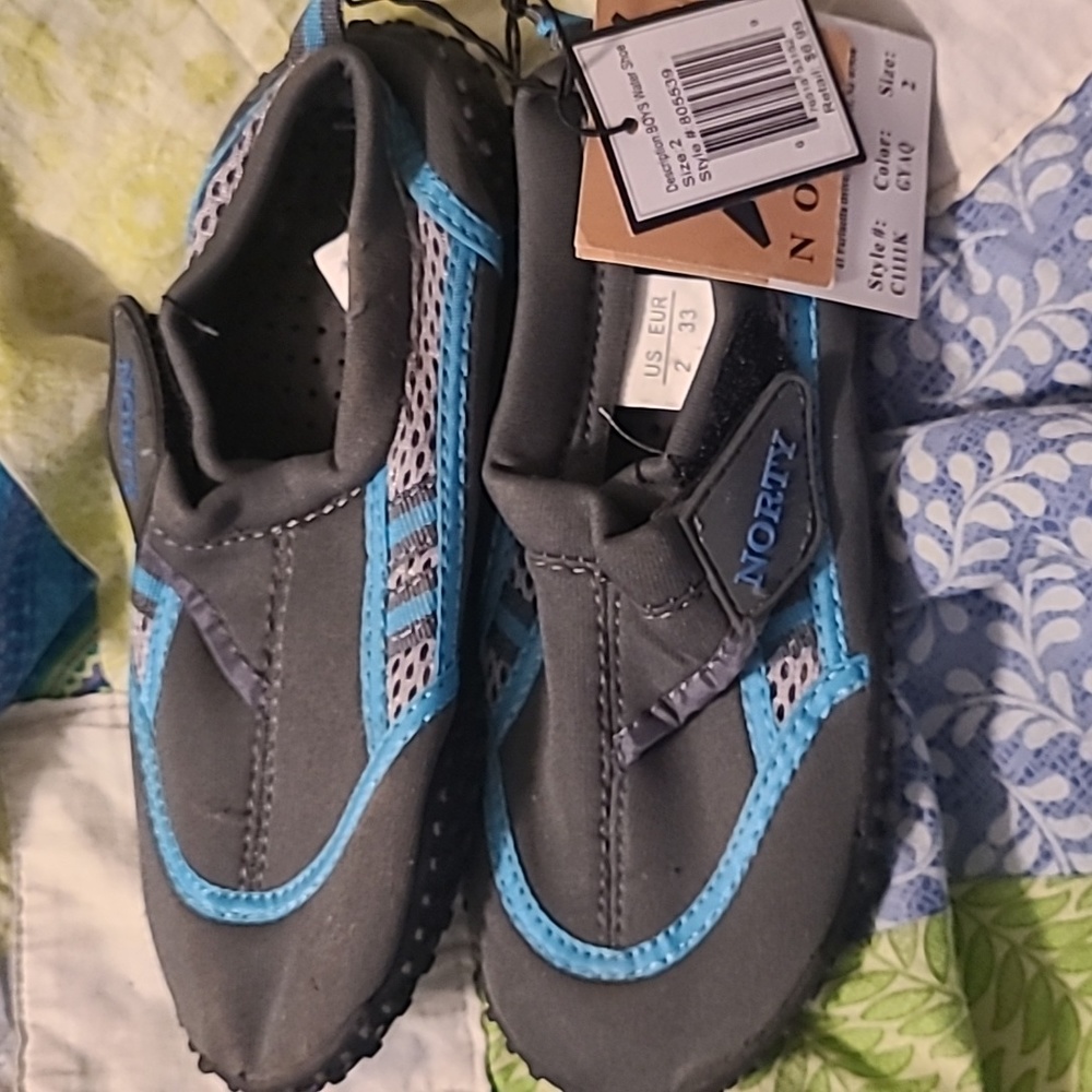 blue and grey water shoes by norty size 2